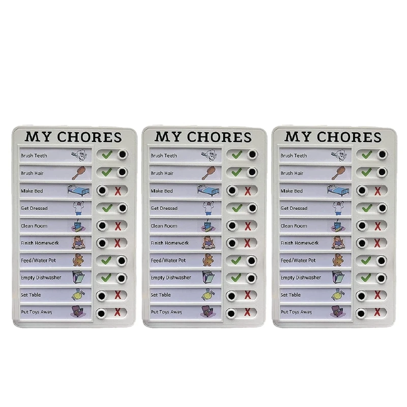 3X My Chores Checklist Memo Plastic Board, Detachable And Reusable Creative Memo Checklist For Check Items And Form