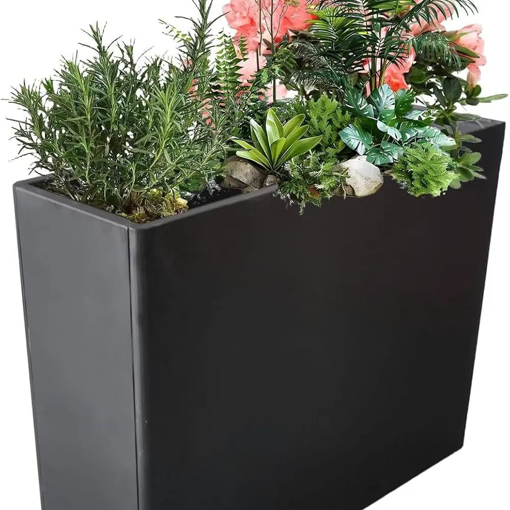 

Высокий металлический прямоугольный плантатор, черный уличный плантатор 38 дюймов Д x 13 дюймов Ш x 30 дюймов со дренажными отверстиями и регулируемыми балансировочными ножками для
