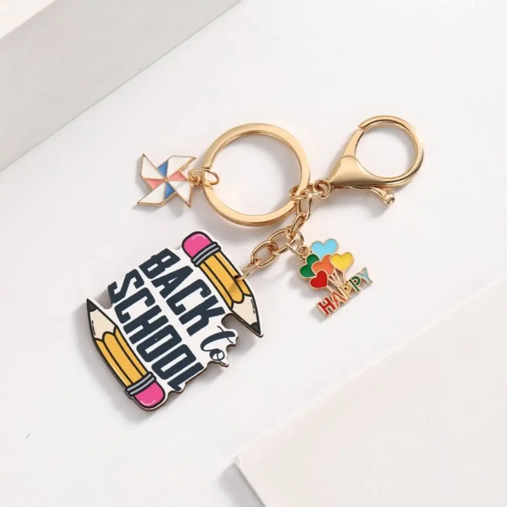 Wooden Back To School Keychain Geometric Shape Bus Blackboard Teachers ' Day Keyring Aesthetic English Letter