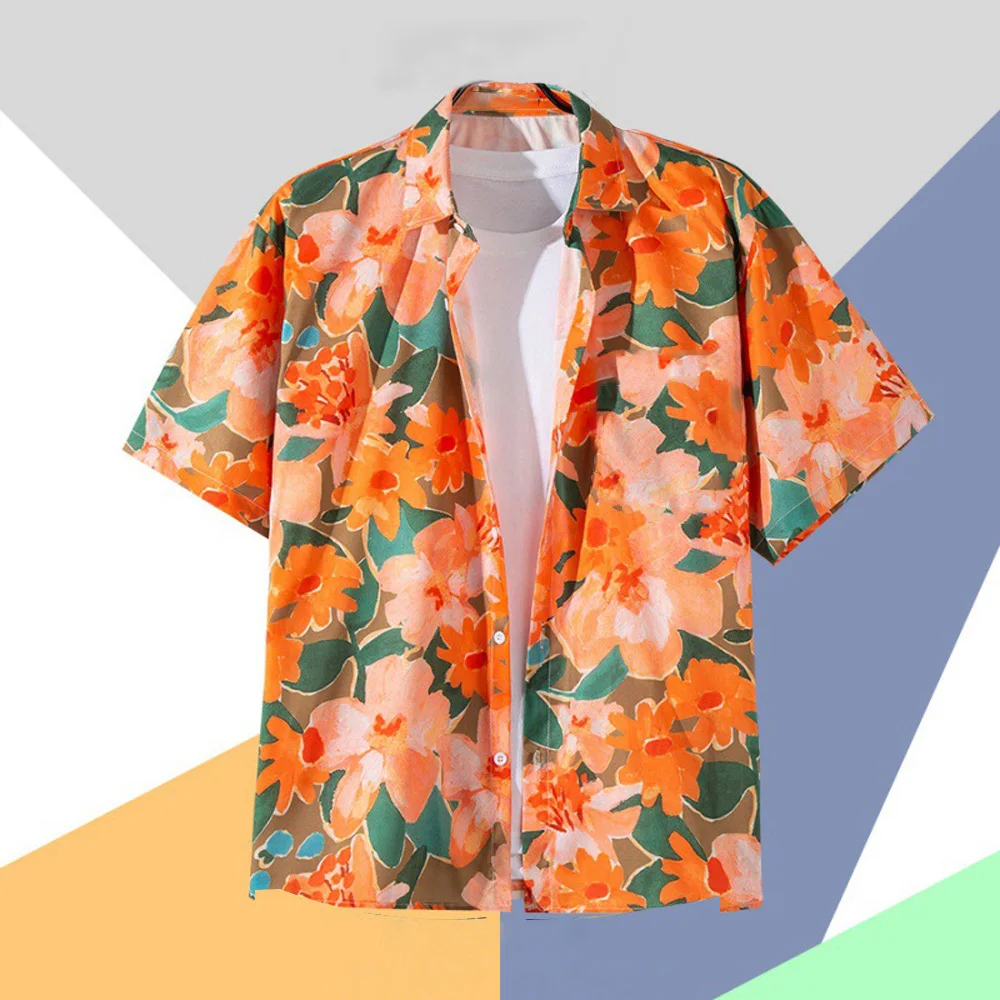 Verão casual diário solto camisa vintage flores impressão roupas masculinas moda versátil topo adequado rua férias praia