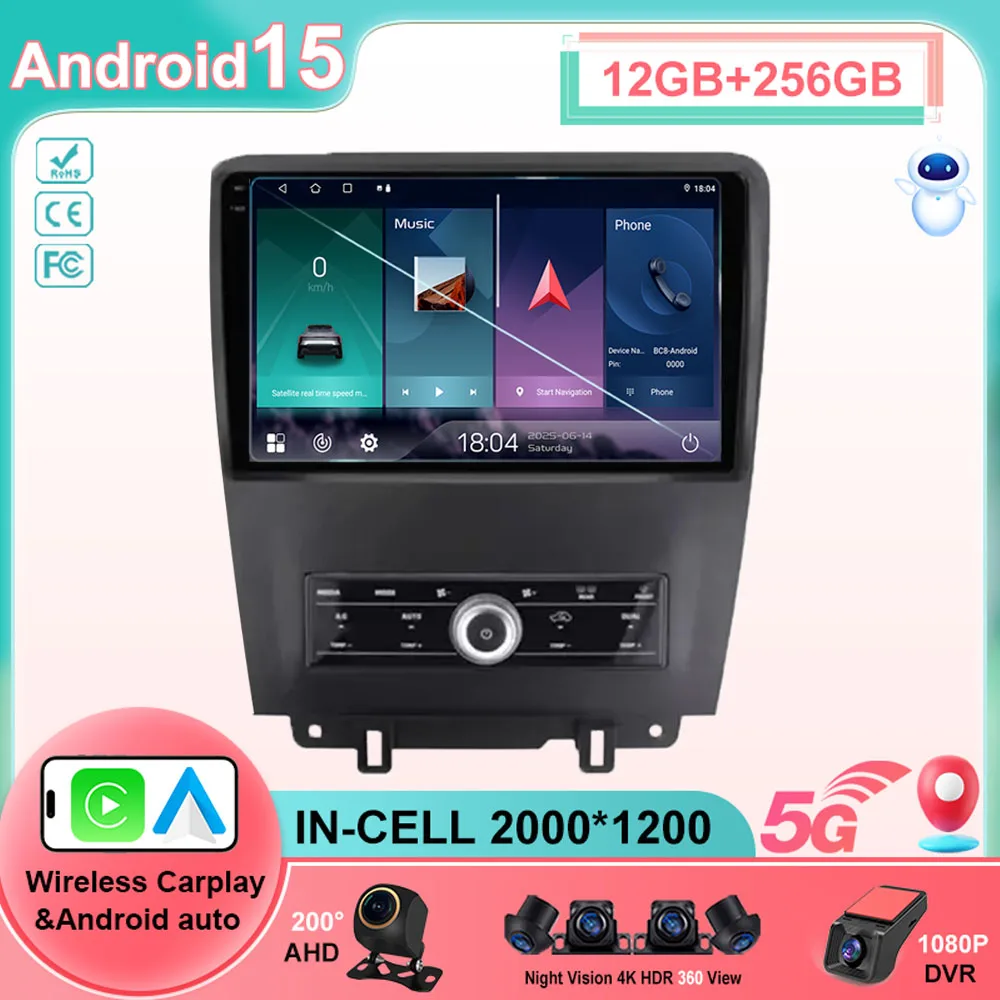 Android 15 For Ford Mustang V S-197 2009 2010 2011 2012 - 2014 Radio Stereo Screen Multimedia Carplay Car Player Navigation GPS