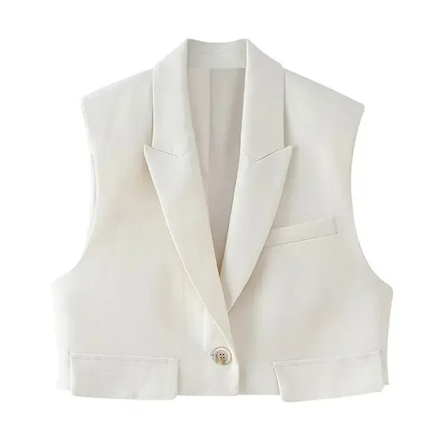 New 2024 Summer Vest For Women Fashion Lapel Sleeveless Loose Short Waistcoat Tops Female Commute Office Lady Women's Top