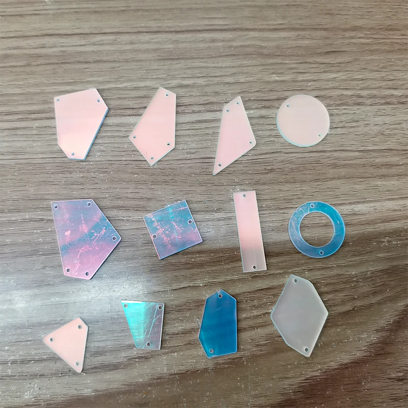 Transparent ab 100pcs Top quality color mirror acrylic sew on rhinestones with holes acryl flat back mirror crystal ab beads