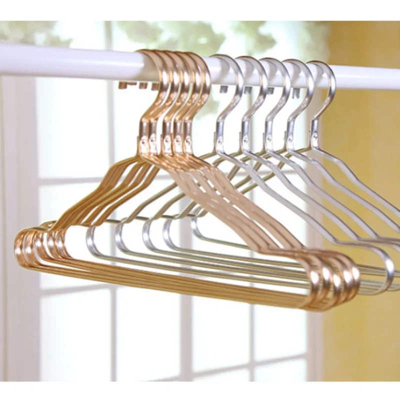 Alumínio Alloy Clothing Hanger, dourado, durável revestimento doméstico suprimentos, organizador para adultos e crianças, 5 pcs, 10pcs