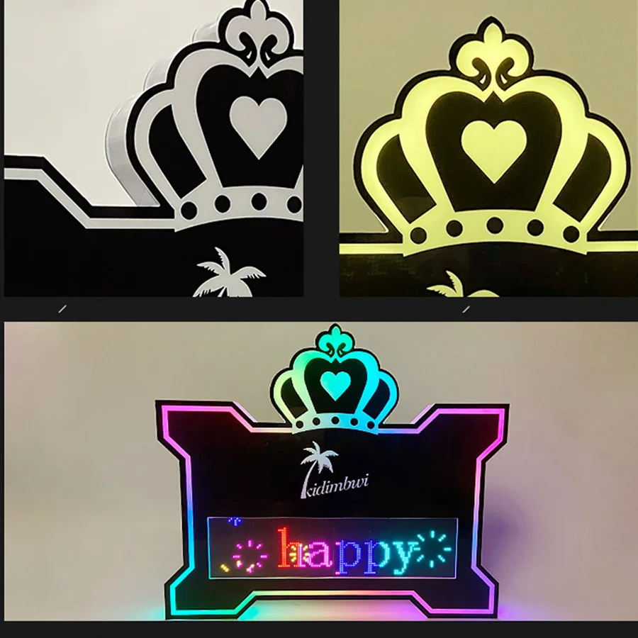 Rechargeable Digital LED Crown Shape Programmable Message Board LED Luminous Service Letter Message Sign for Night Club Decor