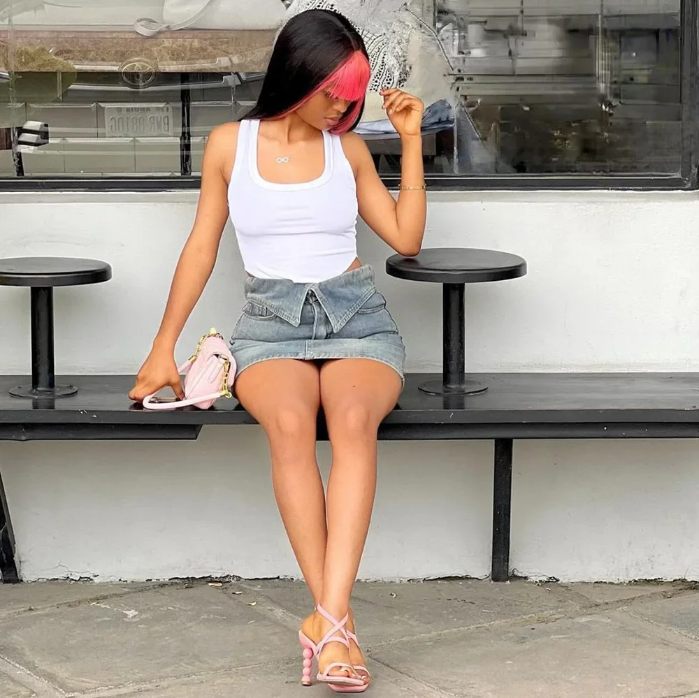 

Летняя сексуальная джинсовая юбка до половины тела для девочек. Женские новые модные повседневные индивидуальные короткие юбки с откидной талией и ощущением бедер