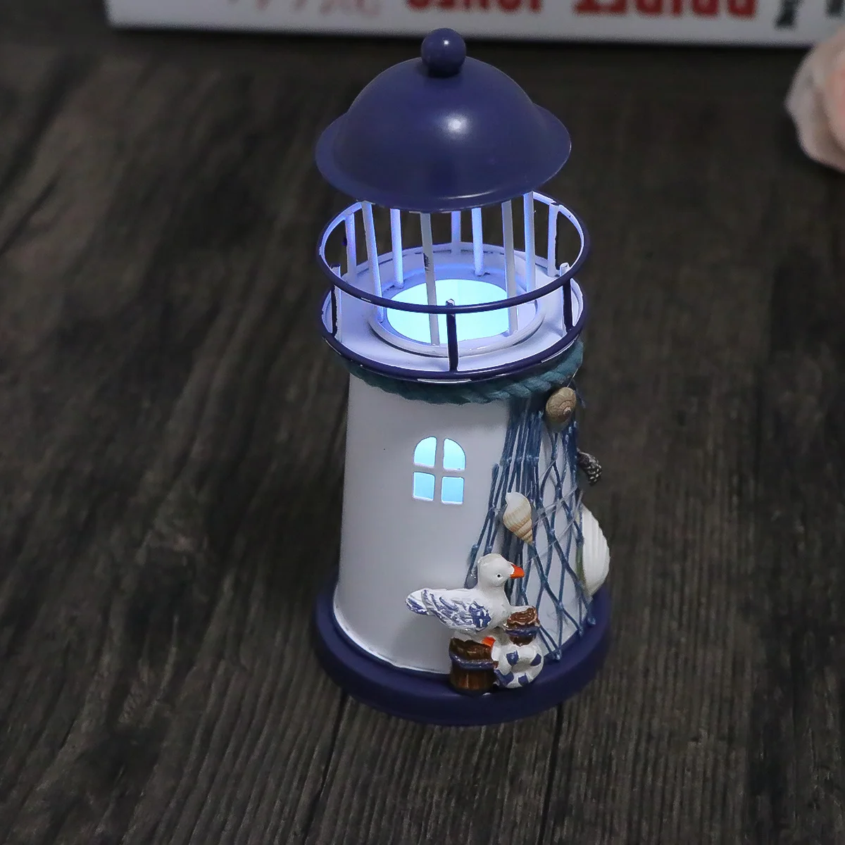 

Lighthouse Decor Metal Nautical Handrail Welded Mediterranean Style Tealight Holder Ocean Theme Indoor Outdoor Home Centerpiece