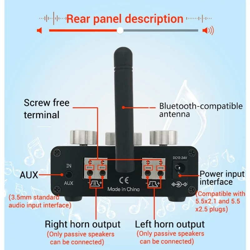 Digital Hifi Power Amplifier Board 100Wx2 Bluetooth-compatible 5.0 High Performance Home Speaker Module USB AUX Input