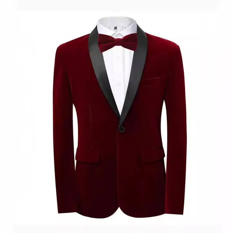 KIDWHXR Man Blazer British Style Velvet Contrast color Male Suit Coat Single-breasted Long Sleeve Slim Versatile Men Outerwear