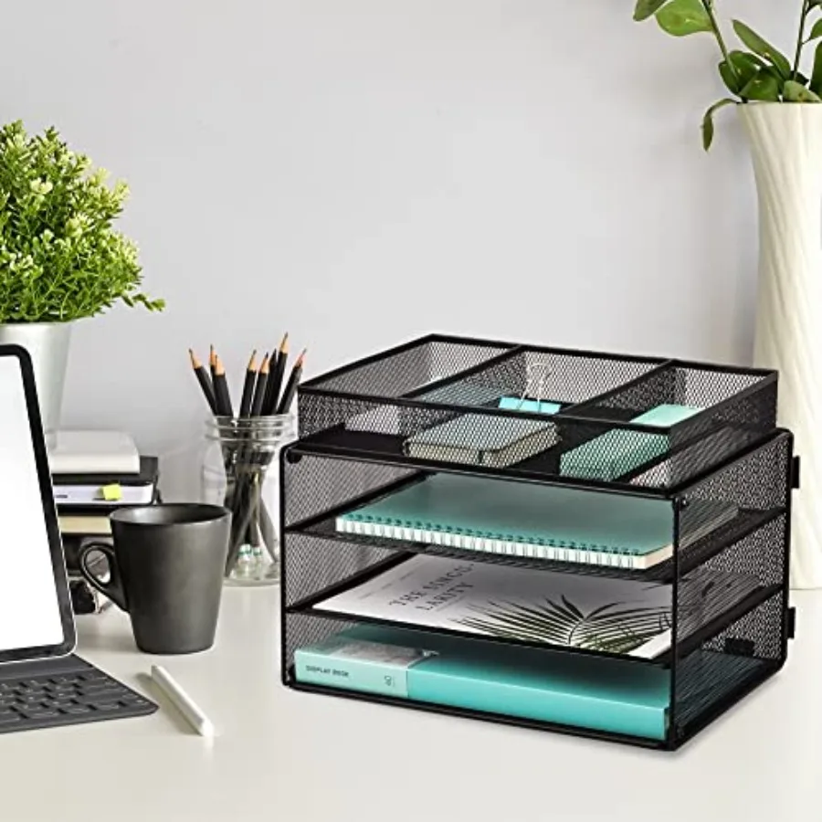 منظم ملفات مكتب شبكي من 3 طبقات مع درج للمكتب المنزلي باللون الأسود - حل فعال لفرز الحروف وتخزين المستندات #3