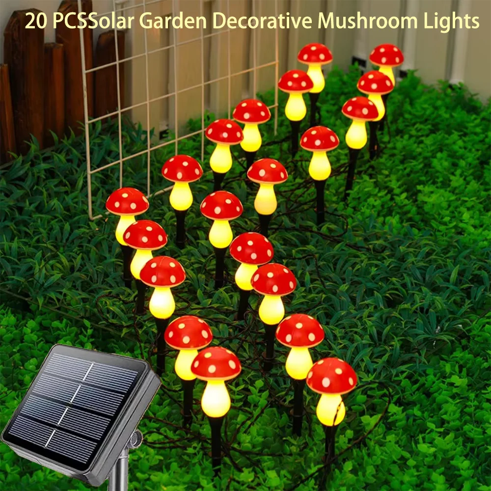 8pcs/12pcs/20pcs Outdoor Waterproof LED Solar Garden Decorative Mushroom Lights and Elegant Lawn Passage Decorative Lights
