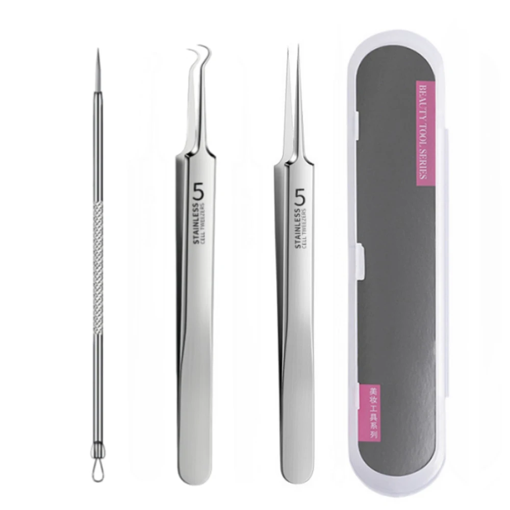 3 pçs/set clipe de acne de aço inoxidável, clipe de célula, clipe de cravo, agulha de acne, agulha de acne de salão de beleza, ferramenta de agulha de acne