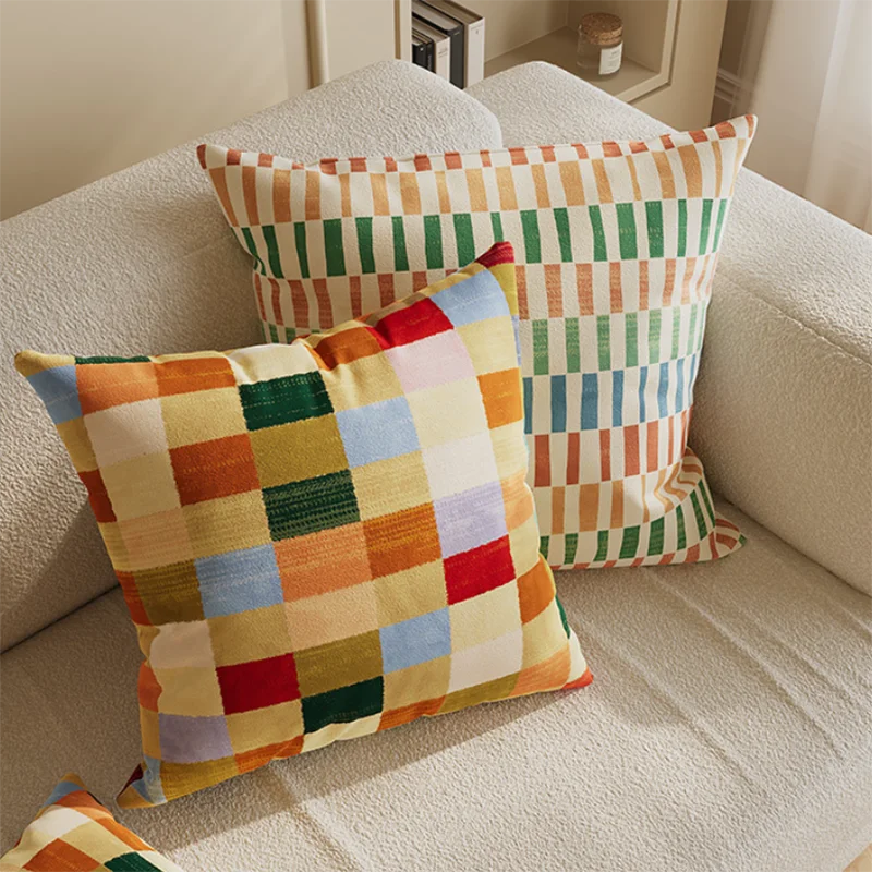 Nordic Grids Pattern Pillow Cover 45x45 Soft Decoration Sofa Living Room Home Decor Velvet Cushion Cover