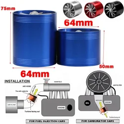 55 75mm Turbo Charger Single Double Air Filter Intake Fan F1-Z Car Turbine Supercharger Fuel Gas Saver Kit Auto Replacement Part