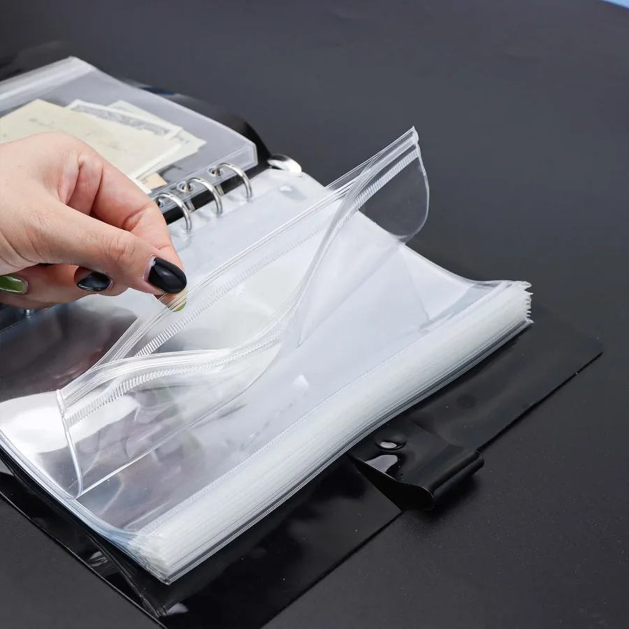 12 قطعة A5 جيوب الموثق واضح زيبلوك جيب 6 ثقوب شفافة الموثق الحقائب الأكمام شقة ختم سستة حقيبة التخزين صفحة Pr #4