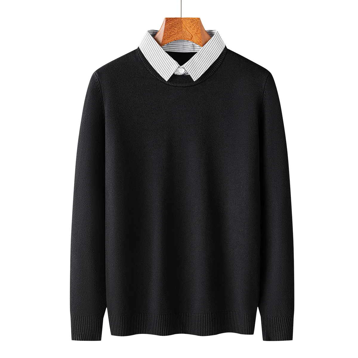 

Men Pullover Autumn Men Casual Fake Two-Piece Sweater Men Polo Collar Knitted Sweater Male Slim Fit Base Shirt Pull Homme