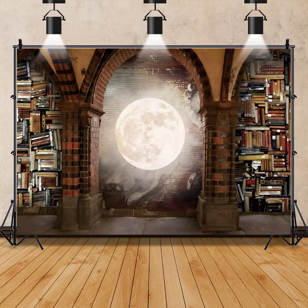 Bookshelf Photography Backdrop Custom Children Wood Board Library Study Bookcase Birthday Decoration Studio Photocall Background