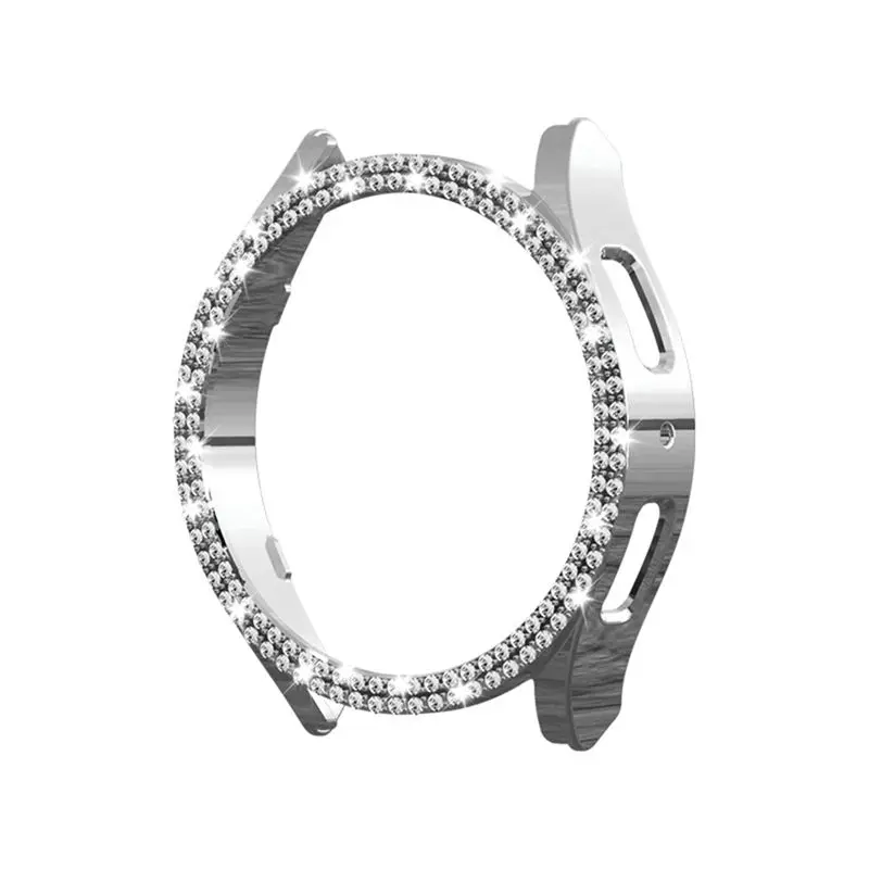 B68A For Galaxy Watch 7 Case Electroplating Single And Double Row Drill Hard 44Mm Protective Shell Silver