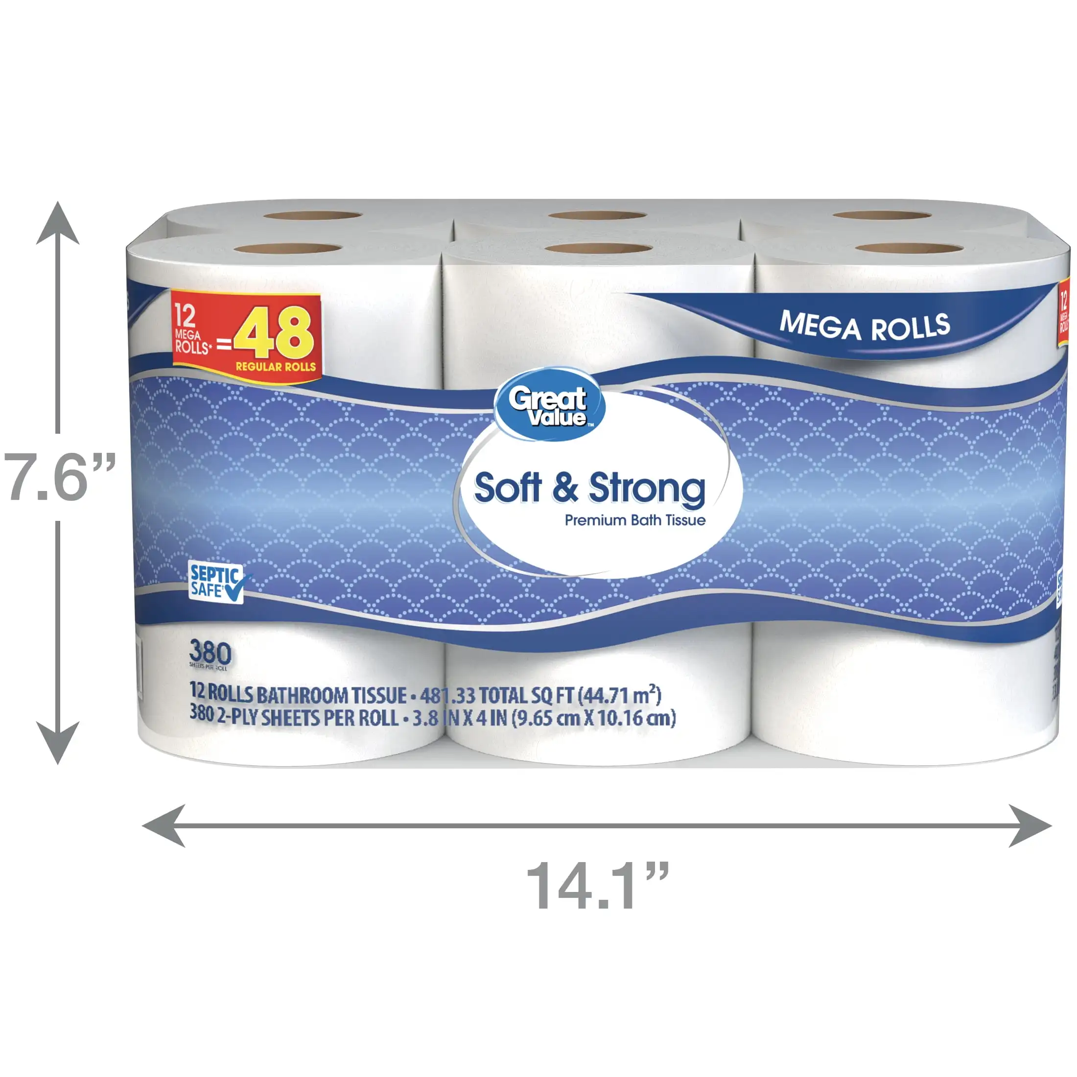 Carta igienica premium morbida e resistente, 12 rotoli mega, fornisce un'efficiente pulizia in modo delicato sulla pelle