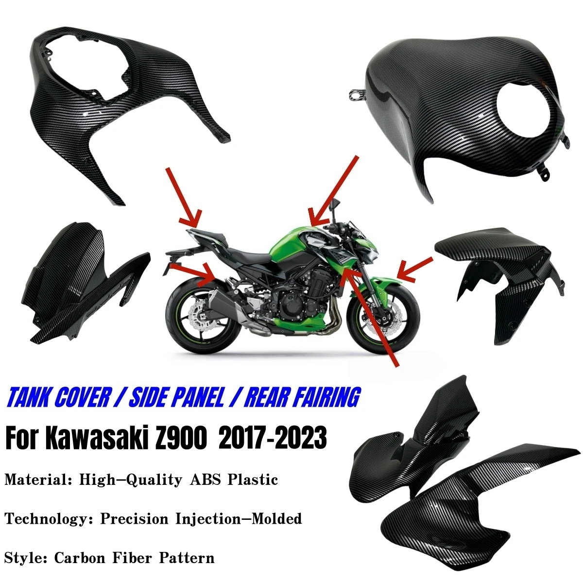 

For Kawasaki Z900 2017-2020 2021 2022 2023 Tank Cover Side Panels Rear Fairing ABS Motorcycle Body Kit Exterior Shell Parts