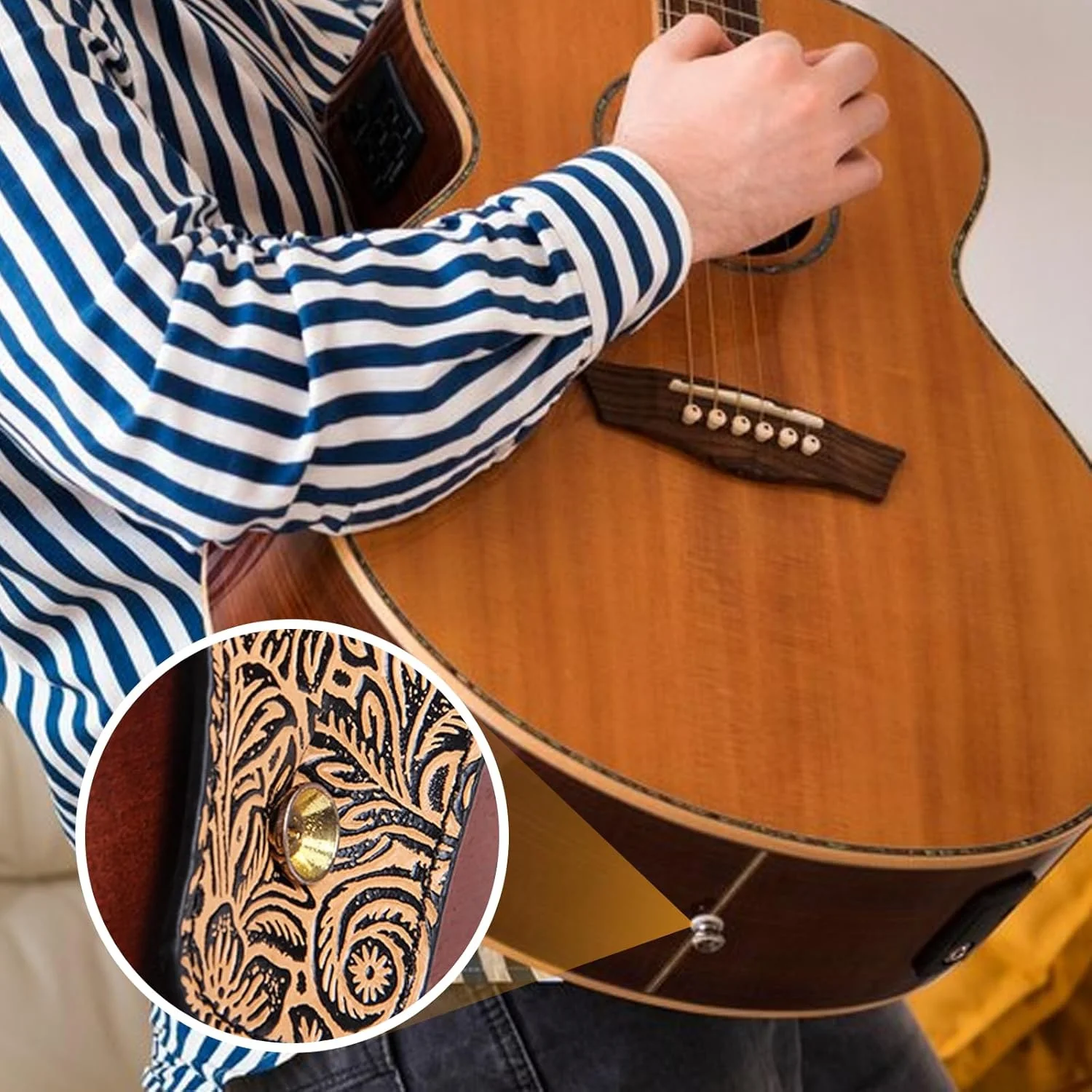 2 Sätze Gitarrengurtstifte – schwarz/gold/silber, ausgestattet mit rutschfesten Unterlegscheiben für besseren Gitarrenschutz. Nicht nur ein Connec – Detail 10