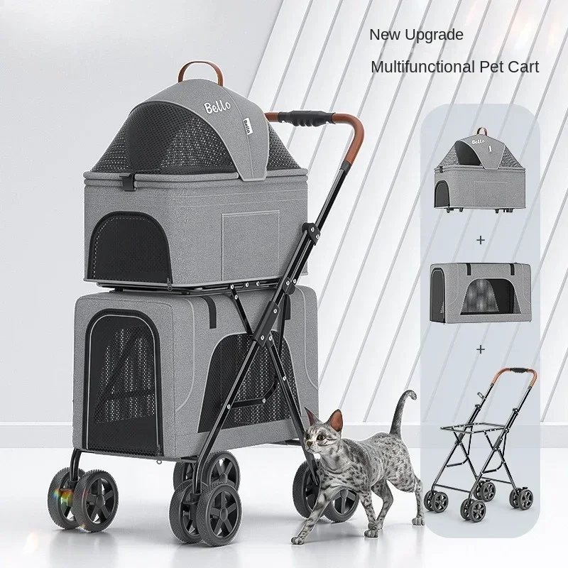 Pet Strollers Lightweight Folding Double Layer Pet Trolley Case Dog Cat Travel Outdoors Stroller Carry on Puppy Pet Cat Cage