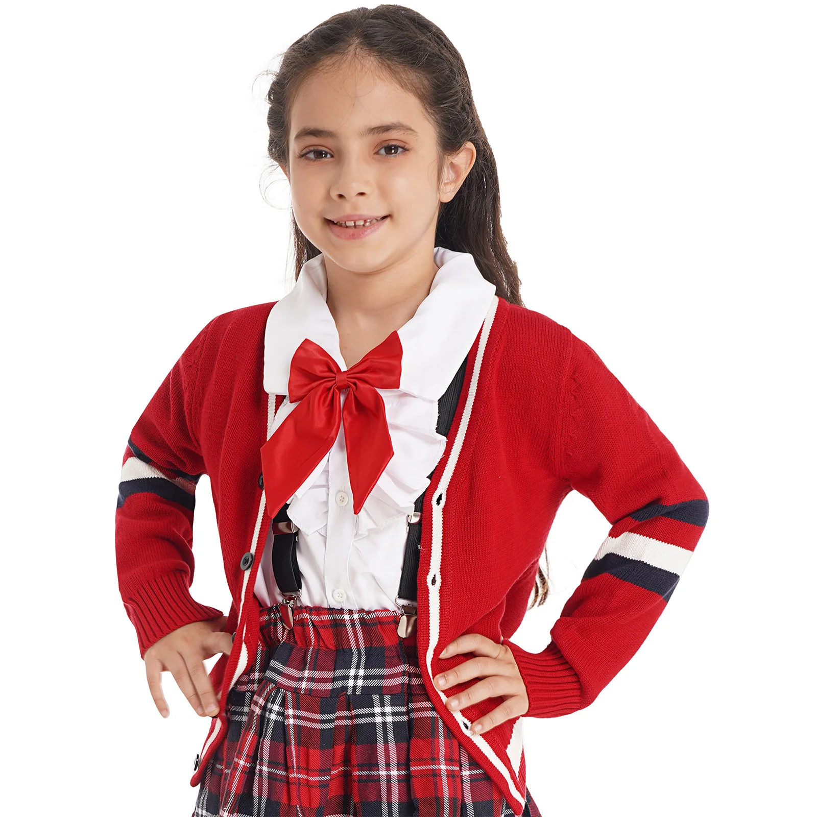 Crianças escola uniforme outerwear manga longa menina casual malha camisola estilo preppy cardigan schoolgirl coral desempenho traje