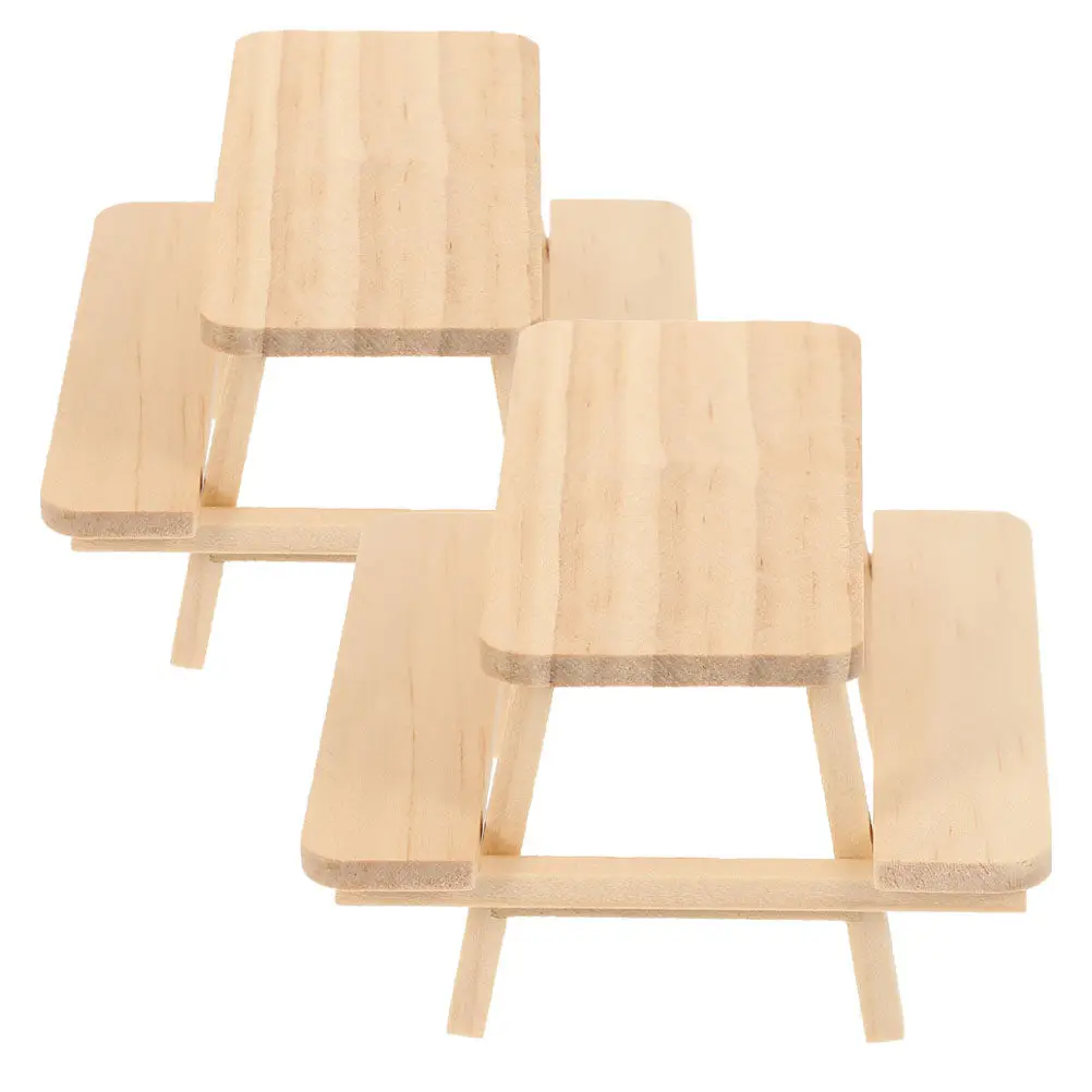2Pcs Exquisite Wooden Mini Dollhouse Furniture Set Table with Chairs Ideal for Miniature Photography Dollhouse Accessories