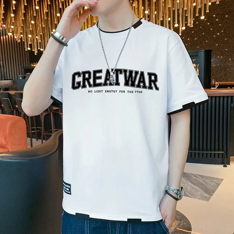 100% Cotton Short-Sleeved T-shirt Men's Summer Trendy Loose-Clothes Trendy Brand Hong Kong Style Student Short T-shirt