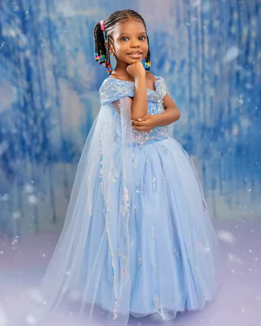 

Sky Blue Girl Pageant Dress Flower Girls Dresses for Wedding Customized Beading Kids Ruffles Party Birthday Gowns