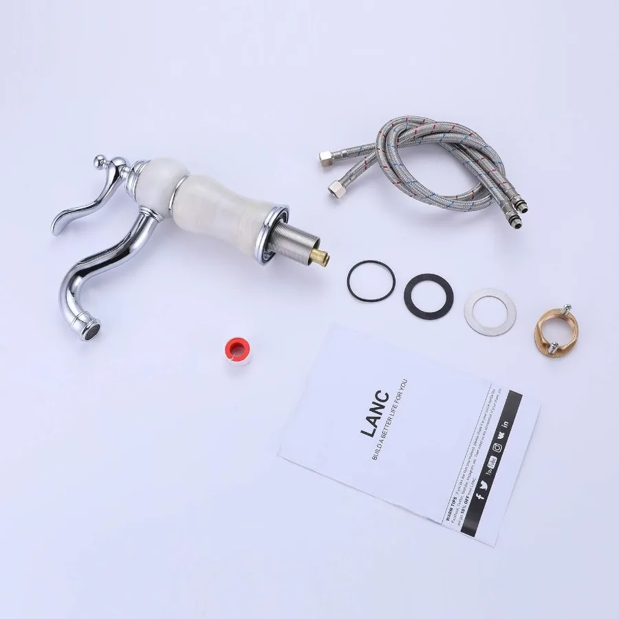 高級石クロム浴室の蛇口ヨーロッパの全銅と天然白石の洗面器洗面所の蛇口温水と冷水のシルバーミキサー