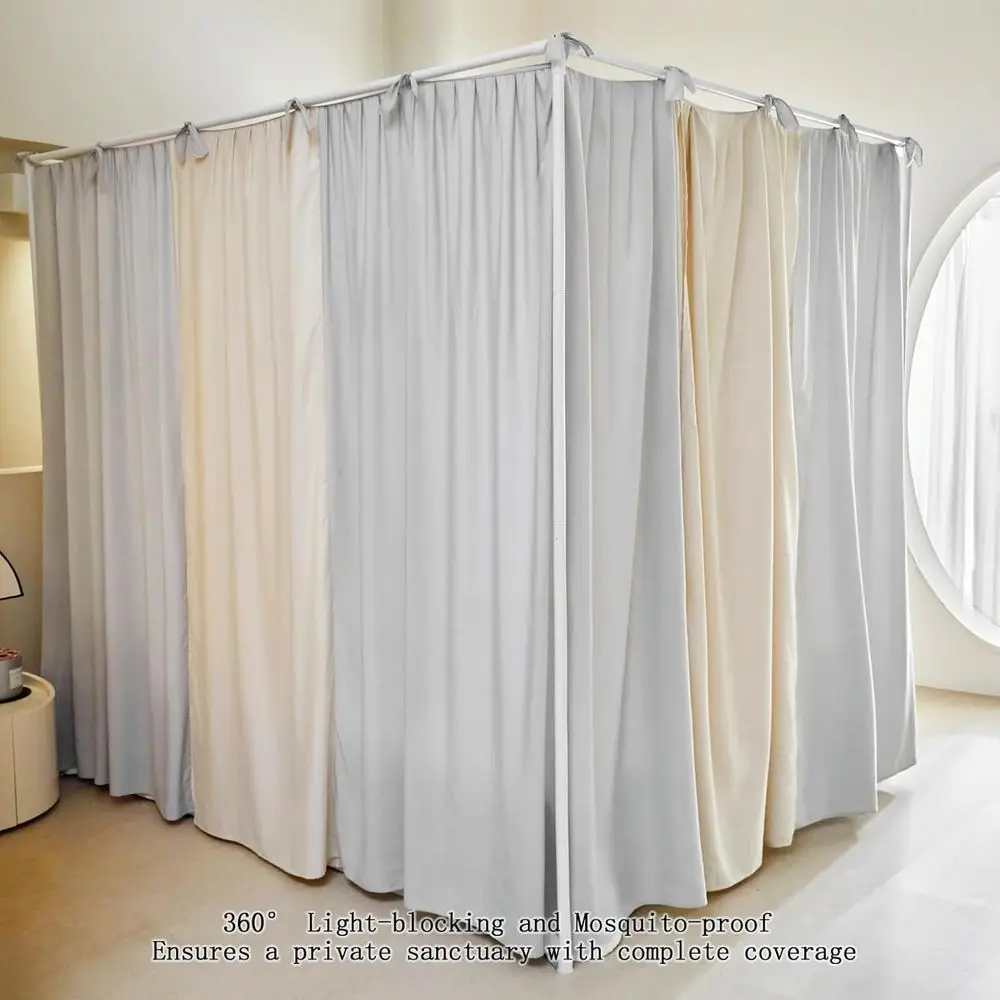 Elegant Canopy Curtains with Ties for King Beds - Soft Drapes for Privacy and Style in Gray/Khaki