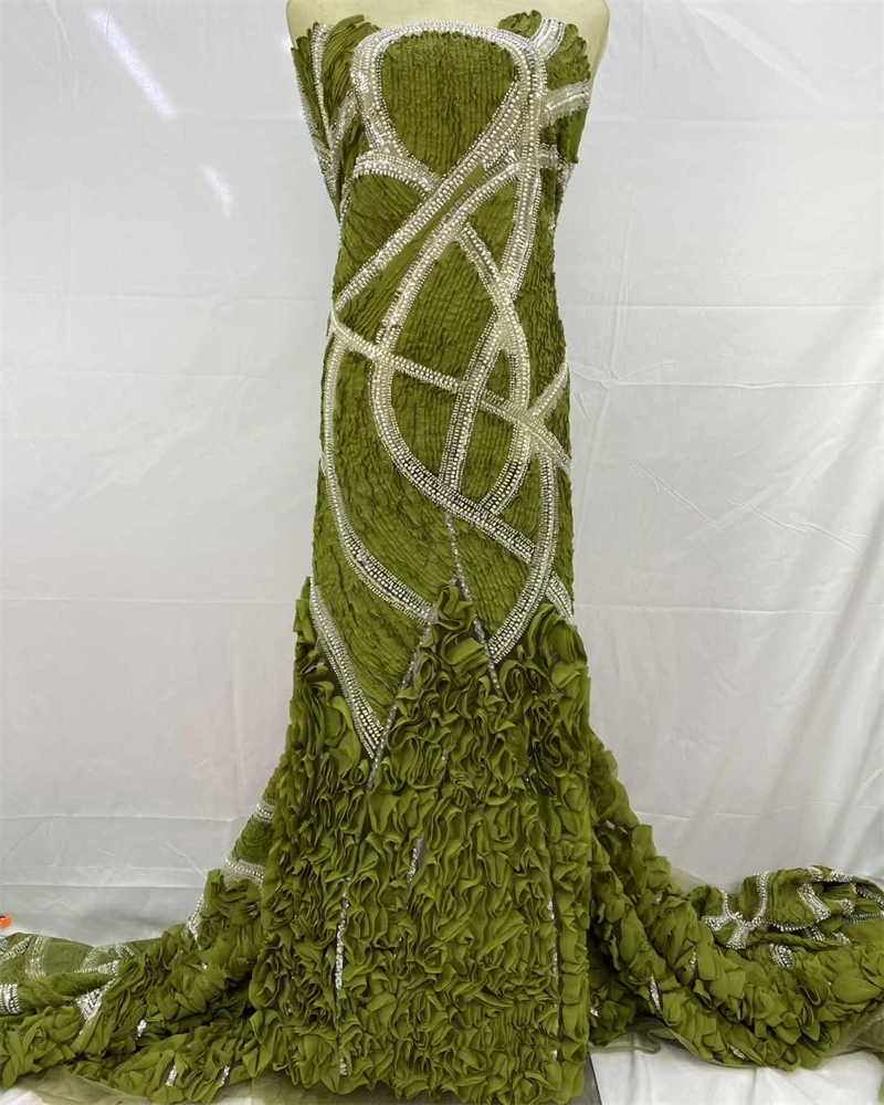 Lentejuelas nigerianas de alta calidad con cuentas africanas y encaje de perlas, tela de encaje de tul francés para costura de vestidos de fiesta