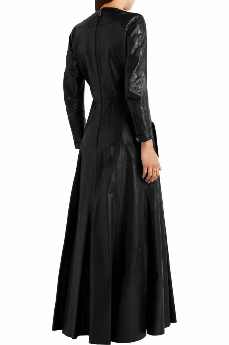 Womens Leather Long Trench Coat New Stylish 100% Genuine Ladies Overcoat