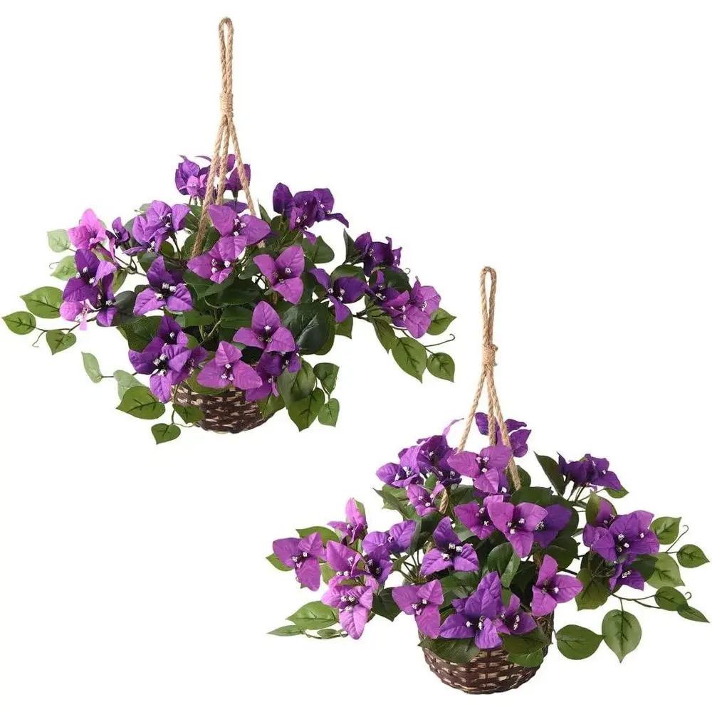 Artificial Lower Outdoor Hanging Basket Plants Suitable for Front Door Porch Courtyard Garden (Double Lotus)