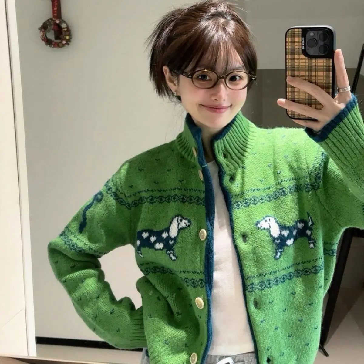 

Single Breasted Knitted Cardigan Sweaters Long Sleeve O Neck Y2k Women Dog Jacquard Slim Fit Sueter Mujer American Vintage