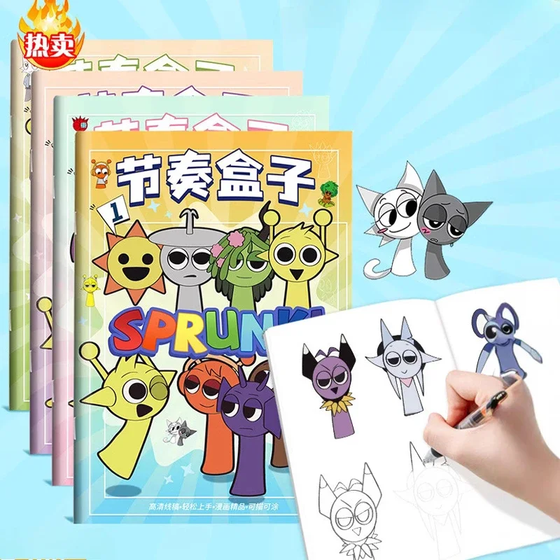 Cartoon Sprunki Coloring Books Anime Game Tracing Figures Kids Coloring Drawings Stationery Books Creative Stick Figures Gift