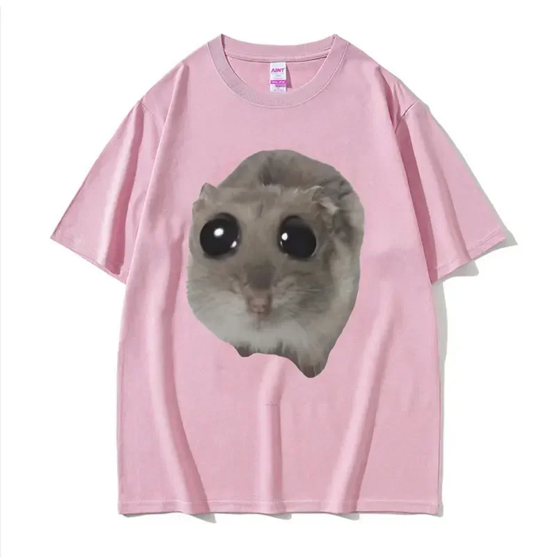 Funny Sad Hamster Meme Cry BiG Eye Cute Mouse T Shirt Women Fashion Kawaii Clothes T-shirts Women T-shirt