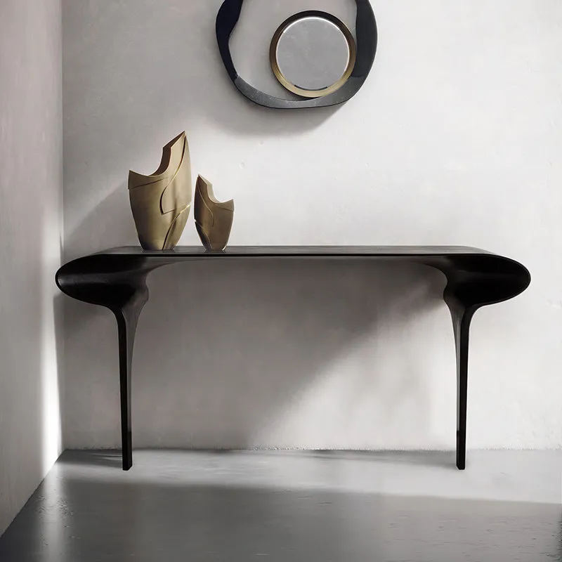 Designer Art Wabi-Sabi Style Modern Minimalist Console Table Wall-Mounted Ash Wood Ultra-Narrow Black Entryway Home Furniture