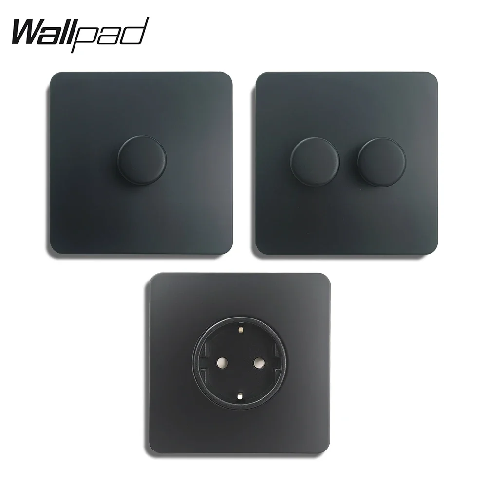 

Light Dimmer Switch, 1-2 Gang 2 Way Control Stair Switch LED Dimmer, EU Wall Socket Matte Black Stainless Steel Panel H6 Wallpad