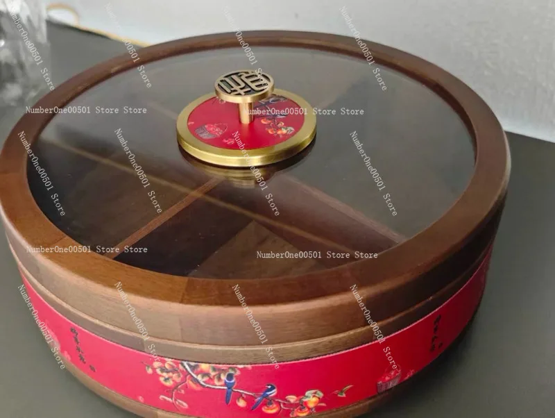 

2026 New Chinese Style Solid Wood Nut Box Dry Fruit Snack Storage Container with Lid Living Room Table Decorative Gift
