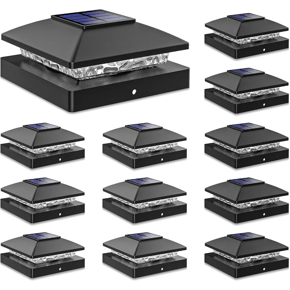 

12-Pack Black Waterproof Solar Post Lights for 4x4 Wood/Vinyl Posts, Warm White Deck Fence Patio Decor