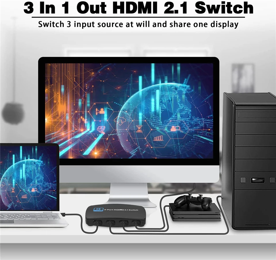 2023 przełącznik HDMI 2.1-kompatybilny 3 w 1 wyjście 2 w 1 wyjście 8K 60Hz 4K 120Hz przełącznik Splitter adapter pilot na podczerwień do projektora