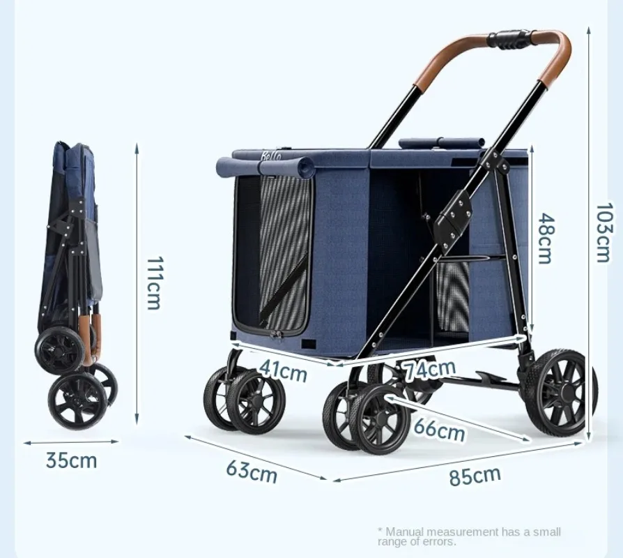 Outdoor Breathable Dog Stroller Lightweight For Travel Bearing Foldable Pet Transporter Large Space Walking Pet Cart Dog Bags