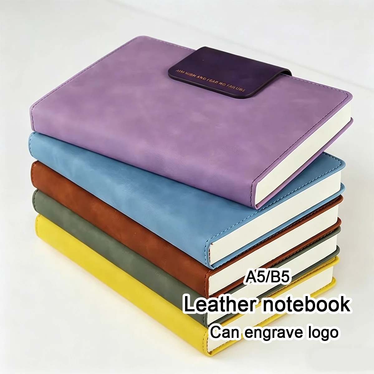 

(Can Engrave Logo) A5/B5 Buckle Student Leather Notebook, Business Notepad, Work Meeting Recordbook, Travel Diary, 180 Sheets