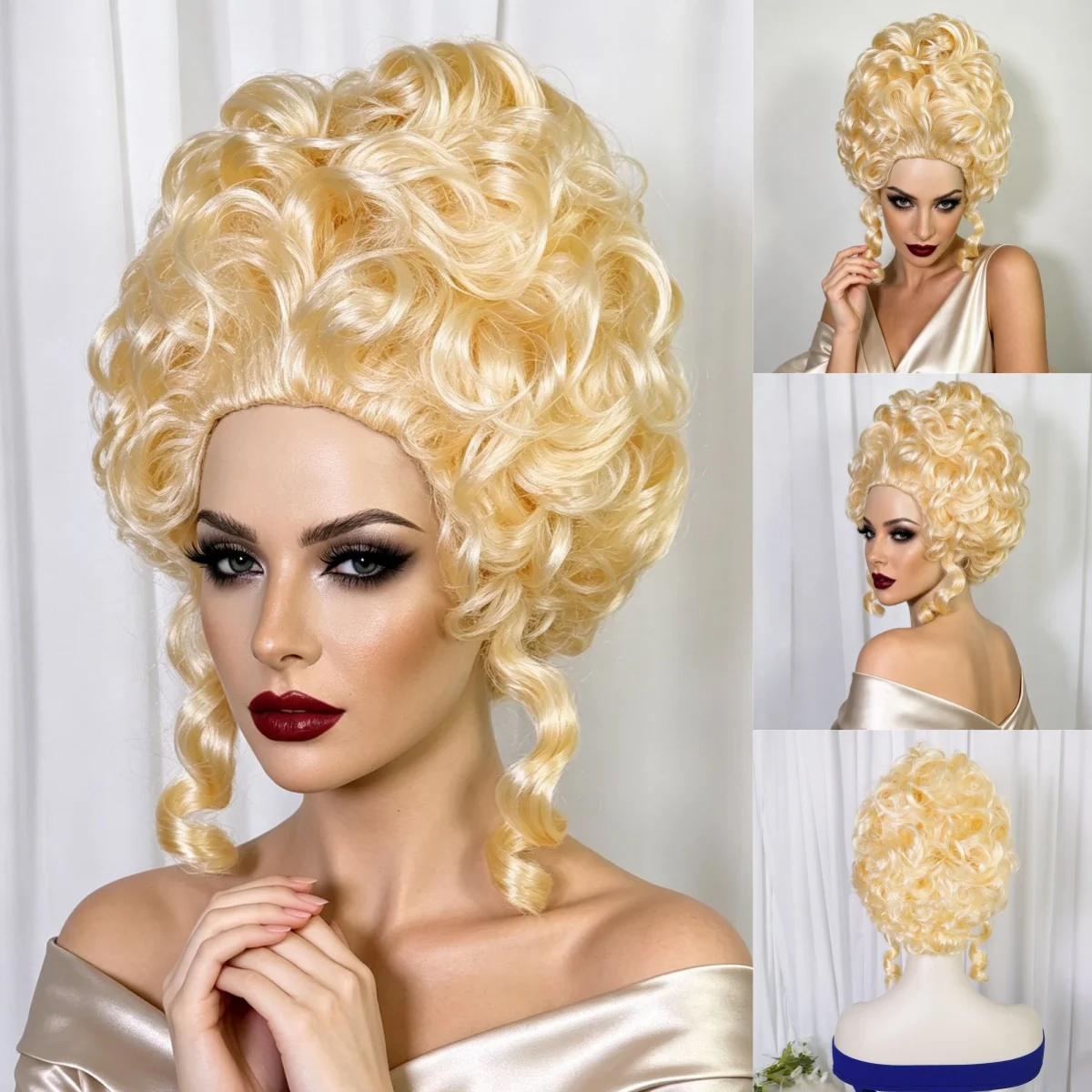 Queen Beehive Wig Cosplay Synthetic Wig Queen Style Curly Wavy Short Blonde Wig Palace/Noblewoman Princess Wig,