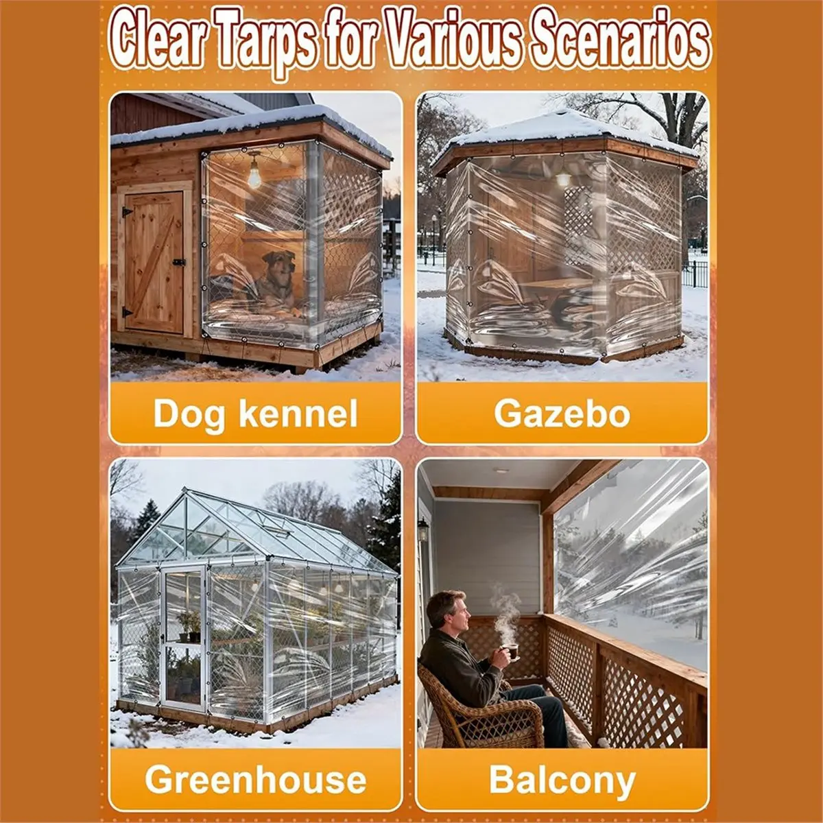 

Прозрачный водонепроницаемый и ветрозащитный пластиковый тент 6.6x9.8 футов с люверсами для патио, курятника, теплицы, устойчивый к разрывам