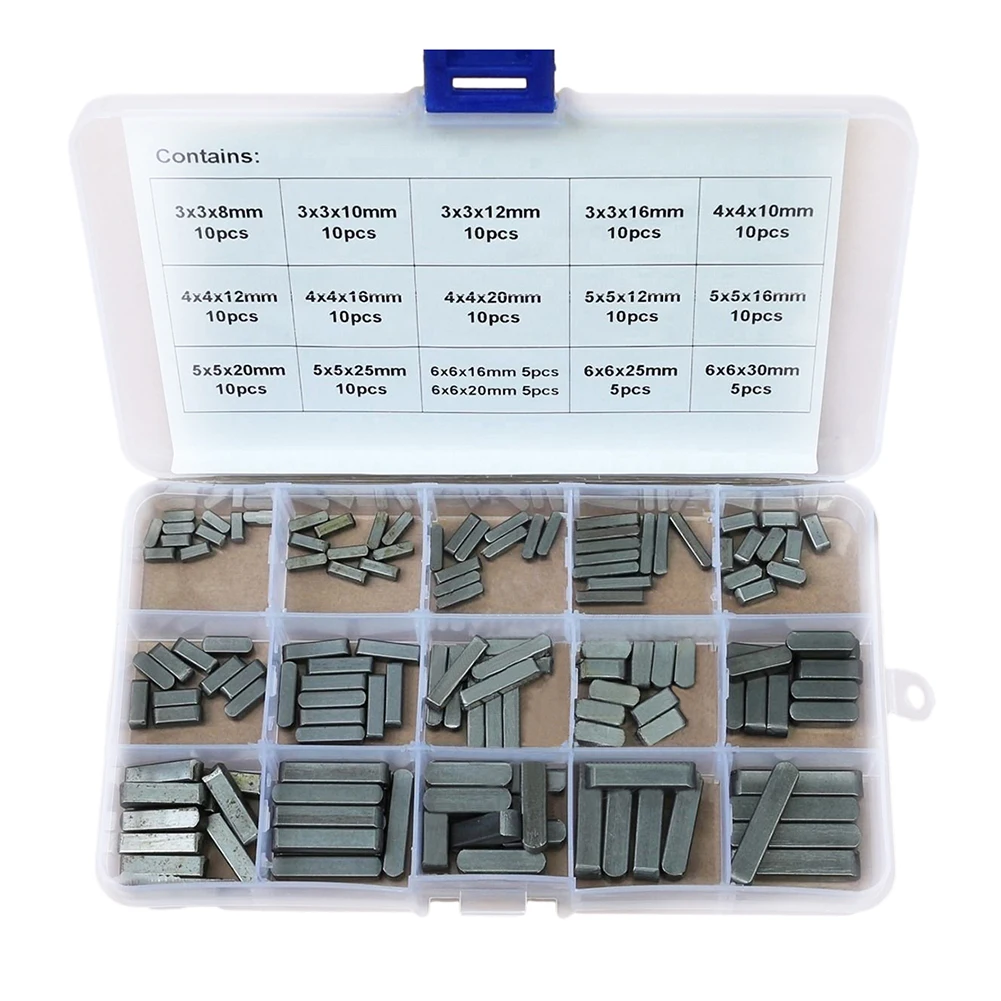 

140 Piece Round Head Feather Key Set for Parallel Transmission Shafts Made of Stainless Steel with Plastic Storage Box