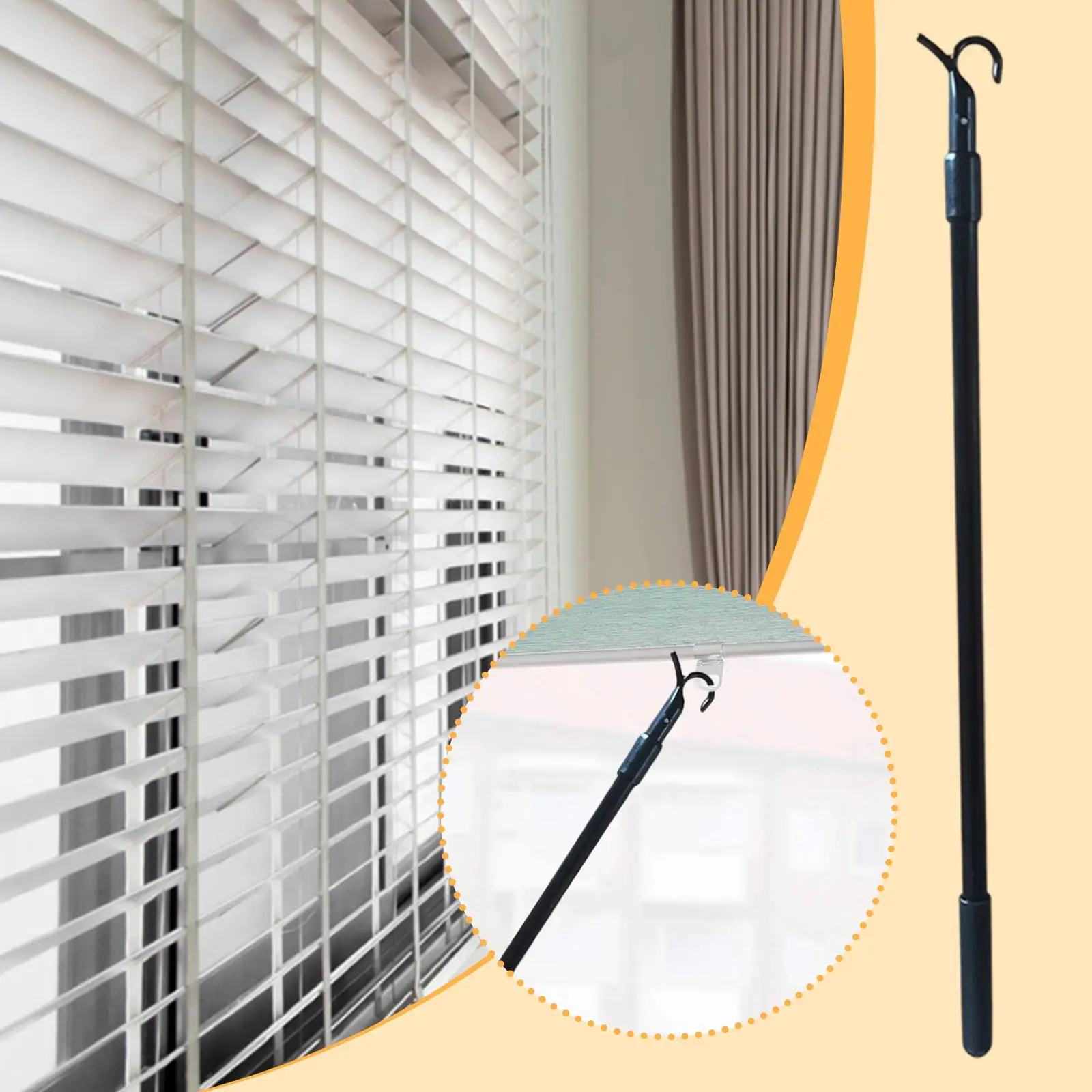 Black Aluminum Alloy Curtain Draw Rod Adjustable Telescopic Sturdy Wand Replacement for Accessories for Aluminum Blinds