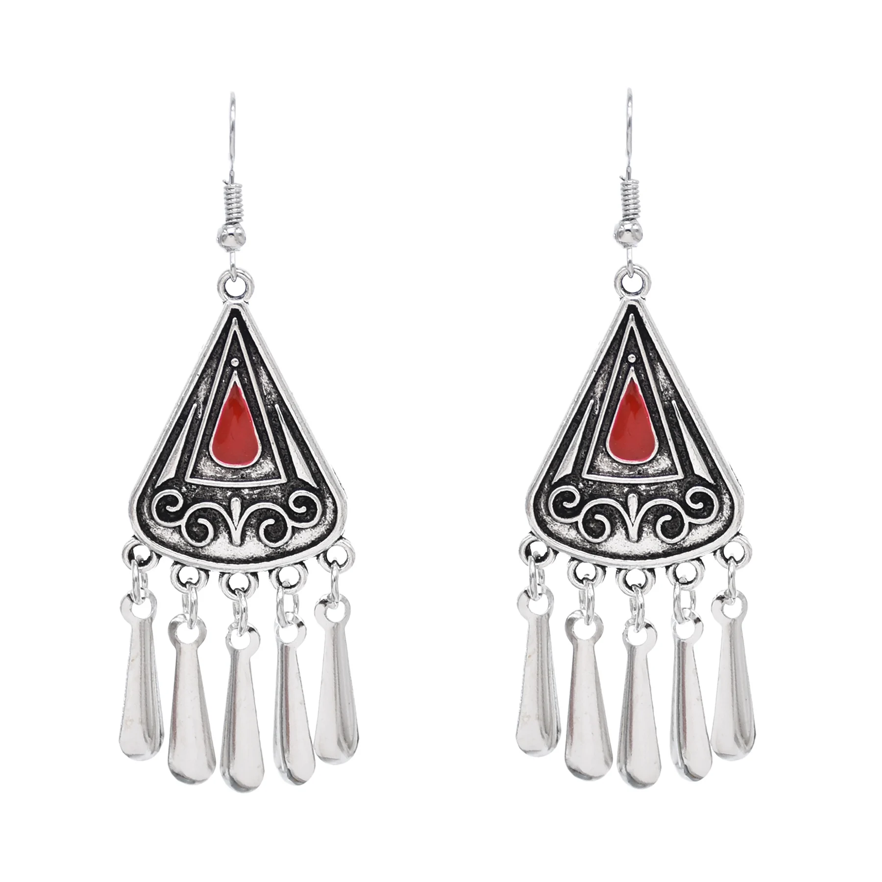 Silvery Bohemian Vintage Geometric Triangle Moon Pendant Earrings for Women Drop Tassel Charm Earrings India Jewelry Accessories